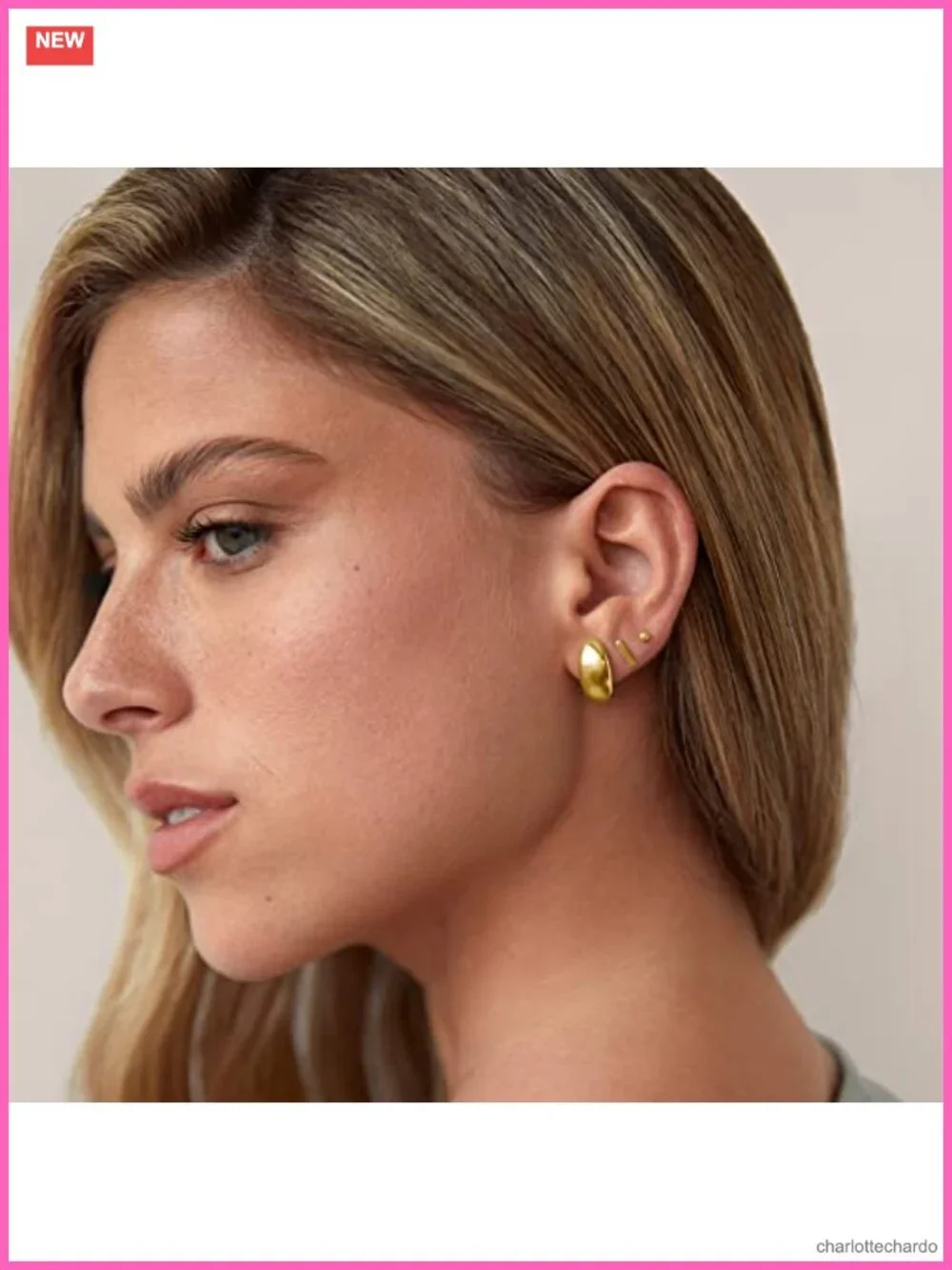 14K Gold Plated Dome Huggie Hoop Earrings 8mm Hypoallergenic Women's Jewelry